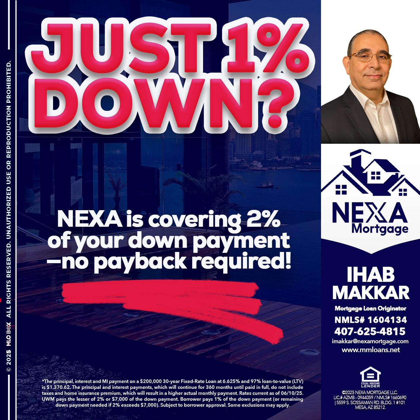 JUST 1% DOWN - Ihab Makkar -Mortgage Loan Originator