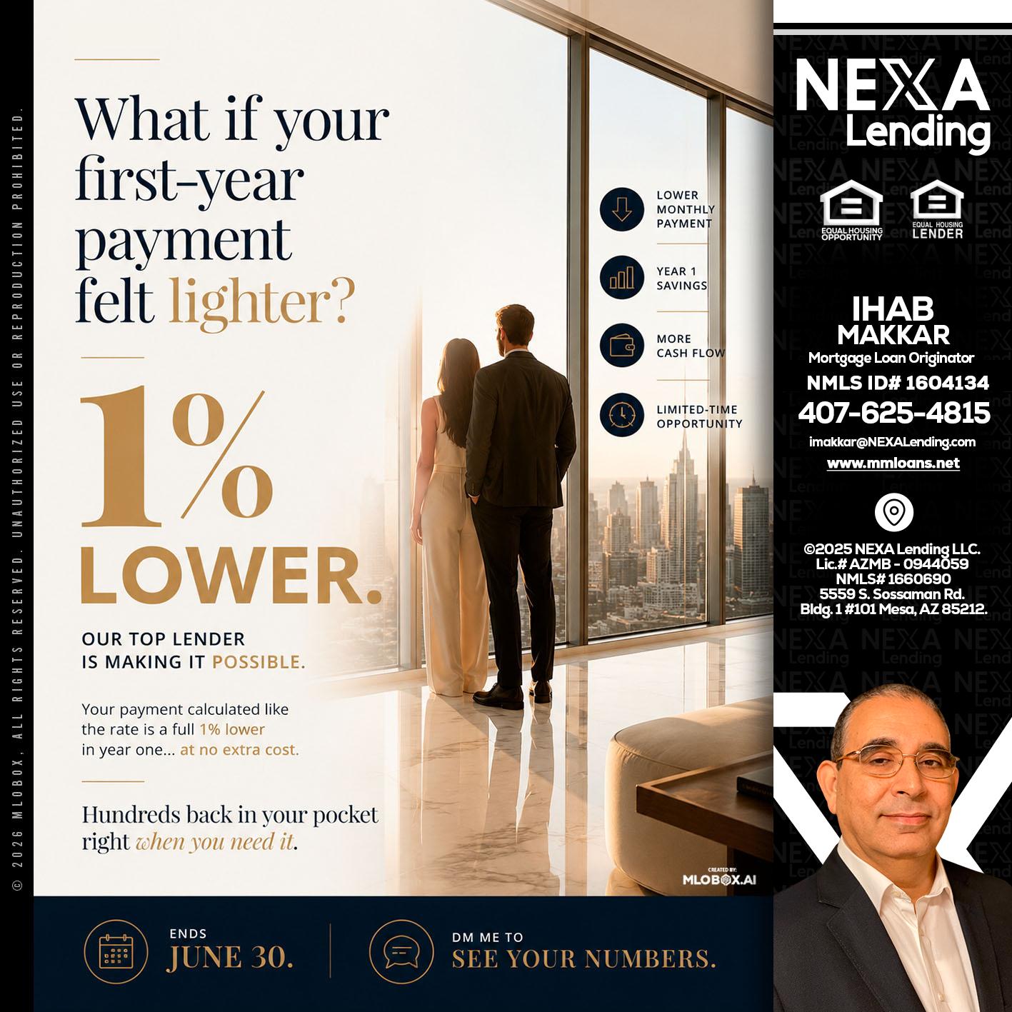 1% lower - Ihab Makkar -Mortgage Loan Originator