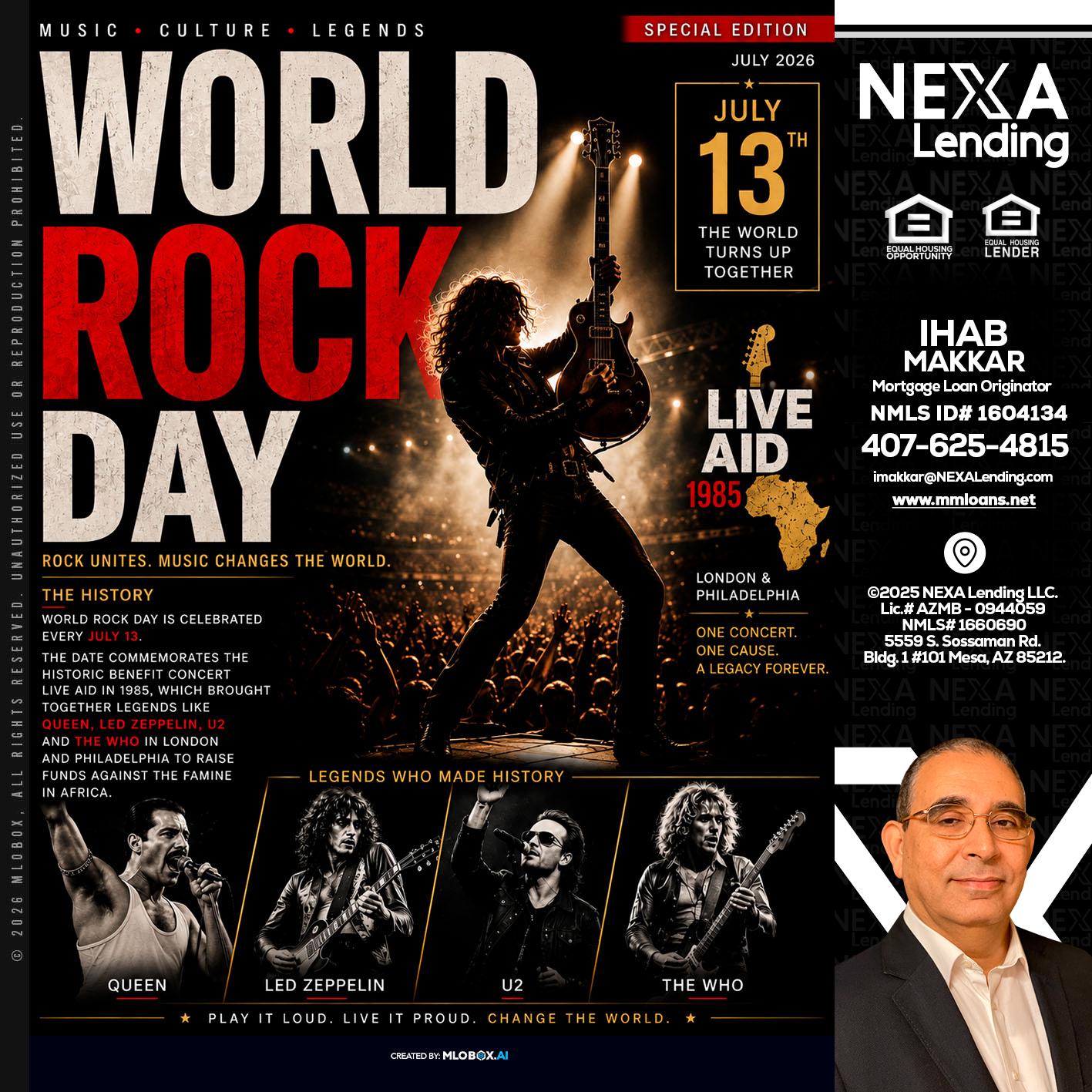 WORLD ROCK MUSIC DAY - Ihab Makkar -Mortgage Loan Originator